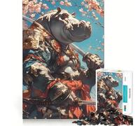 Rompecabezas de 1000 Piezas Hipopótamo Samurai - Flores de Cerezo para Adolescentes Juguete para estimular la lógica Diversión en Interiores Borde Premium Regalo Memorable (38x26cm)