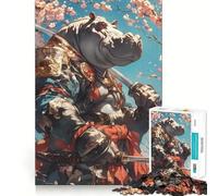 Rompecabezas de 1000 Piezas Hipopótamo Samurai y Flores de Cerezo para Adolescentes Juguete de lógica, Divertido y silencioso Corte Suave Regalo Encantador (50x75cm)