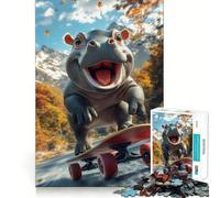 Rompecabezas de 1000 Piezas Hipopótamo Sonriente en patineta para Adultos y Adolescentes Mejora la Memoria Ligero y Relajante Corte preciso Un Regalo Encantador 38x52cm