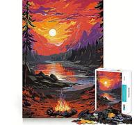 Rompecabezas de 1000 Piezas Hoguera Junto al Lago,diseño de Corte preciso,Juguete para estimular la Mente,Juego fácil de Jugar,Regalo Ideal para cumpleaños 50x75cm