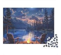 Rompecabezas de 1000 Piezas Hoguera Nocturna Junto al Lago para Adultos. Juego Educativo. Decoración para el hogar. Desafío de Alta dificultad 38x26cm