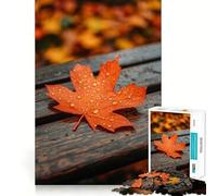 Rompecabezas de 1000 Piezas Hoja de otoño con Gotas de rocío Juego de lógica y Pensamiento Ideal para Relajarse y divertirse (38x52cm)