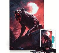 Rompecabezas de 1000 Piezas Hombre Lobo bajo la Luna de Sangre Entrenamiento Cerebral Divertido Encaje Huecos Actividad para Compartir con Seres Queridos (38x26cm)
