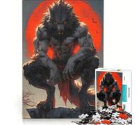 Rompecabezas de 1000 Piezas Hombre Lobo bajo la Luna de Sangre Juego práctico para Entrenar tu Cerebro y Tus Manos con Piezas de Formas aleatorias Que encajan Perfectamente 38x52cm