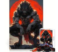 Rompecabezas de 1000 Piezas Hombre Lobo bajo la Luna de Sangre para Adultos Memoria aguda Escape Sereno Bordes limpios Regalo Ideal (38x26cm)