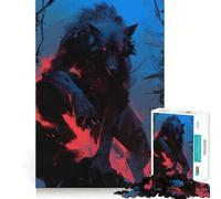 Rompecabezas de 1000 Piezas Hombre Lobo Negro con Ojos Rojos,articulaciones afiladas,Juego para ejercitar la Mente,Juego para Momentos acogedores,decoración navideña para la Pared 38x52cm