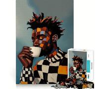 Rompecabezas de 1000 Piezas Hombre Negro Amante del café,Arte de Corte preciso,Actividad de Juego Inteligente,Tiempo de Juego Tranquilo,Regalo de decoración de cumpleaños 38x52cm