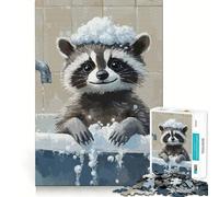 Rompecabezas de 1000 Piezas Hora del baño del Mapache para Adultos Regalo Ideal para quienes Buscan un desafío Mental Juguete fácil de Usar Corte preciso (38x52cm)