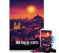 Rompecabezas de 1000 Piezas Horizonte de la Ciudad de México al Atardecer Piezas de Corte Limpio Juguete Que desafía la Mente Momento de relajación Diversión Pieza de Arte navideña (38x26cm)