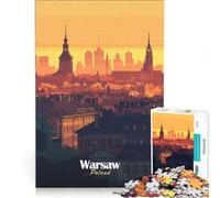 Rompecabezas de 1000 Piezas Horizonte de Varsovia al Atardecer Juego práctico para Entrenar tu Cerebro y Tus Manos con Piezas de Formas aleatorias Que encajan Perfectamente 38x26cm