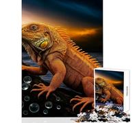 Rompecabezas de 1000 Piezas Iguana Dorada sobre una Roca con Gotas de Agua Juego de ingenio Troquelado de precisión Juguetes de decoración para el hogar cumpleaños (38x26cm)