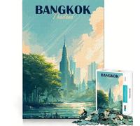 Rompecabezas de 1000 Piezas - Ilustración de Paisaje Urbano de Bangkok,Tailandia Corte preciso Juego Divertido para Pensar Tiempo Libre Diversión Arte navideño para el hogar (50x75cm)