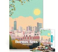 Rompecabezas de 1000 Piezas,ilustración de Paisaje Urbano de Buenos Aires,Argentina,Juego de Bordes, Juego cognitivo Divertido,Juego Lento,Divertido,exhibición de Arte navideño (38x26cm)