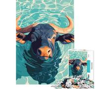 Rompecabezas de 1000 Piezas ilustración de un búfalo de Agua en el Agua Juguetes educativos para Aprender Juego Imposible Ideal para Pasar el Tiempo en casa Regalos de cumpleaños (tamaño 38x26cm)