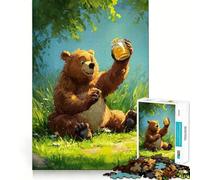 Rompecabezas de 1000 Piezas ilustración de un Oso con un Tarro de Miel Corte preciso Juego Divertido para Pensar Tiempo Libre Diversión navideña Decoración para el hogar (50x75cm)