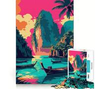Rompecabezas de 1000 Piezas Isla Tropical, Barcos, Paisaje, Arte, Bordes Finos, artesanía, Desarrollo Mental, Juego Relajante, (50x75cm)