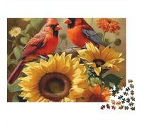 Rompecabezas de 1000 Piezas Jardín de Cardenales con Dos cardenales sobre Girasoles. Juegos educativos para Adultos y decoración del hogar. Difícil y desafiante paraTamaño: 38 x 26 cm.