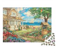 Rompecabezas de 1000 Piezas Jardín de casa de Campo Costera con Escena de jardín de mansión Frente al mar. Juego Educativo para Adultos. Decoración del hogar. Difícil. Reto de cumpleaños. 70x50cm.