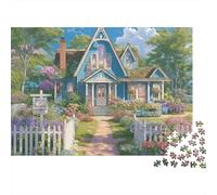 Rompecabezas de 1000 Piezas Jardín de casa de Campo Victoriano Azul para Adultos. Juego Educativo. Decoración del hogar. Desafío. Alta dificultad. Regalos de cumpleaños. 38 x 26 cm / 1000 Piezas.