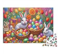 Rompecabezas de 1000 Piezas Jardín del Conejo de Pascua con cestas de Huevos de Conejo para Adultos, Juegos educativos, decoración del hogar, desafío difícil, Regalos de cumpleaños, 70x50cm