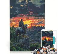 Rompecabezas de 1000 Piezas Jinete postapocalíptico contemplando la Puesta de Sol en la Ciudad decoración de Pared Actividades Divertidas para el hogar colección de Artistas Bellas Artes 50x75cm