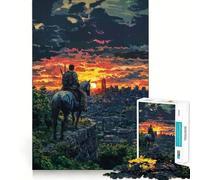 Rompecabezas de 1000 Piezas Jinete postapocalíptico contemplando la Puesta de Sol en la Ciudad para Adolescentes Juguete de lógica para Jugar en Grupo Corte de precisión Regalo Original (38x52cm)