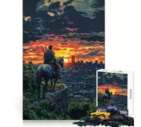 Rompecabezas de 1000 Piezas Jinete postapocalíptico contemplando la Puesta de Sol en la Ciudad para Adolescentes Juguete de lógica para Jugar en Grupo Corte de precisión Regalo Original (38x52cm)