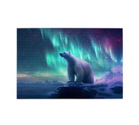 Rompecabezas de 1000 piezas Jkiegoq Northern Lights Oso polar impreso educativo intelectual rompecabezas de madera, rompecabezas divertidos, juego para aliviar el estrés