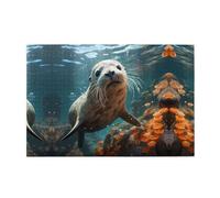 Rompecabezas de 1000 piezas Jkiegoq Seal Pup in Water Impreso Educativo Intelectual Rompecabezas de madera, rompecabezas divertidos, juego para aliviar el estrés