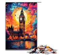 Rompecabezas de 1000 Piezas Juegos educativos Coloridos y psicodélicos Big Ben y London Eye Rompecabezas de Madera para Adultos para diversión Familiar y Noche de Juegos 75 x 50 cm