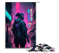 Rompecabezas de 1000 Piezas Juegos educativos Samurai Neon Rompecabezas de Madera para Adultos para diversión Familiar y Noches de Juegos (75 x 50 cm)