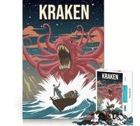 Rompecabezas de 1000 Piezas Kraken,Criatura críptida,Monstruo del folclore,lámina artística,Corte Impecable,Divertido Juego de resolución de Problemas, (38x26cm)