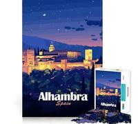 Rompecabezas de 1000 Piezas La Alhambra de España de Noche Diversión precisa y articulada Juego cognitivo Diversión a Ritmo pausado Juego artístico para cumpleaños (50x75cm)