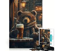 Rompecabezas de 1000 Piezas La Bebida Invernal del Oso - Decoración de Bordes limpios,Juguete Creativo,fácil de Usar,Divertido, (38x52cm)