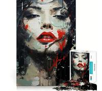 Rompecabezas de 1000 Piezas La Bella Dama de Labios Rojos para Adultos Juguete para ejercitar la Mente, Ideal para Relajarse Corte Perfecto Regalo Memorable 38x52cm