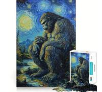 Rompecabezas de 1000 Piezas La contemplación Nocturna de Bigfoot,Juego de Corte sin Costuras,Juego Mental,Regalo,Juego Casual,Arte navideño para el hogar (38x26cm)
