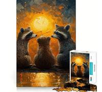 Rompecabezas de 1000 Piezas La Familia de los mapaches y la Noche Estrellada para Adolescentes Ideal para Mejorar la Memoria, Relajarse y divertirse Diseño artístico con Corte nítido (38x52cm)