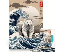 Rompecabezas de 1000 Piezas La Gran Ola del Oso Polar para Adultos: Mejora la Memoria, Alivia la ansiedad y Decora la Pared con Bordes Afilados (38x26cm)
