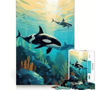 Rompecabezas de 1000 Piezas La Manada de orcas Adolescentes Juguete Inteligente para Fortalecer los Lazos Familiares, Corte Suave y Lista de Deseos de Papá Noel 50x75cm