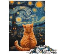 Rompecabezas de 1000 Piezas - La Mirada Estrellada del Gato - Rompecabezas para Adolescentes - Difícil - Cada Pieza es única - Juguetes y Juegos educativos (38x26cm)