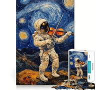 Rompecabezas de 1000 Piezas La Noche Estrellada Astronauta, violín de Van Gogh para Adultos Juguete para ejercitar la Mente Diversión Casual Corte de precisión Regalo artístico 38x26cm