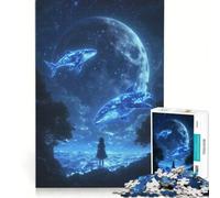 Rompecabezas de 1000 Piezas La Noche Estrellada con Ballenas Juguete Educativo Juego de Velocidad Manual con Piezas de Formas aleatorias Que encajan Perfectamente 38x52cm