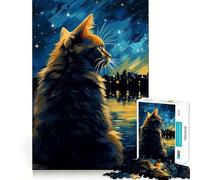 Rompecabezas de 1000 Piezas La Noche Estrellada con Gatos Arte de Corte preciso Juego de lógica y Pensamiento Actividad Relajante para cumpleaños (38x26cm)