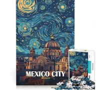 Rompecabezas de 1000 Piezas La Noche Estrellada de la Ciudad de México Juego Familiar con patrón de ensamblaje Piezas de Formas aleatorias Que encajan Perfectamente 38x26cm