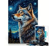Rompecabezas de 1000 Piezas La Noche Estrellada del Lobo para Adultos Juego Divertido y Relajante Corte láser Tiempo de Tranquilidad y Ejercicio Mental en casa (38x26cm)