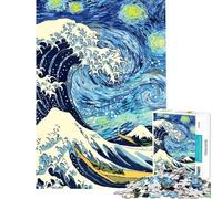 Rompecabezas de 1000 Piezas La Noche Estrellada y la Gran Ola Rompecabezas para Adolescentes Que mejoran la Memoria Un Reto Educativo Regalo Ideal para Amigos y Familiares 50x75cm