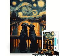 Rompecabezas de 1000 Piezas La Noche Estrellada y una Pareja de Perros para Adultos Juguete de lógica Resistente para Jugar en Grupo Bordes Transparentes 38x52cm