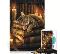 Rompecabezas de 1000 Piezas La Siesta del Gato Entre los Libros Borde Impecable Divertido Rompecabezas Regalo para Relajarse Juego Regalo de cumpleaños Arte (38x26cm)