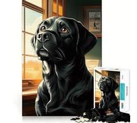 Rompecabezas de 1000 Piezas Labrador Negro de Window Flawless Cut Fun,Juguete de Desarrollo cognitivo,Juego Divertido para el Tiempo Libre,Regalo artístico de Navidad 38x26cm