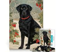 Rompecabezas de 1000 Piezas Labrador Negro en Invierno Pieza de Ajuste preciso,Juego de concentración Divertido,Momento Acogedor y Divertido,Exhibición de Arte navideño 38x26cm